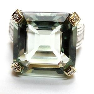 Judith Ripka 18k Silver Green Quartz Diamond Ring